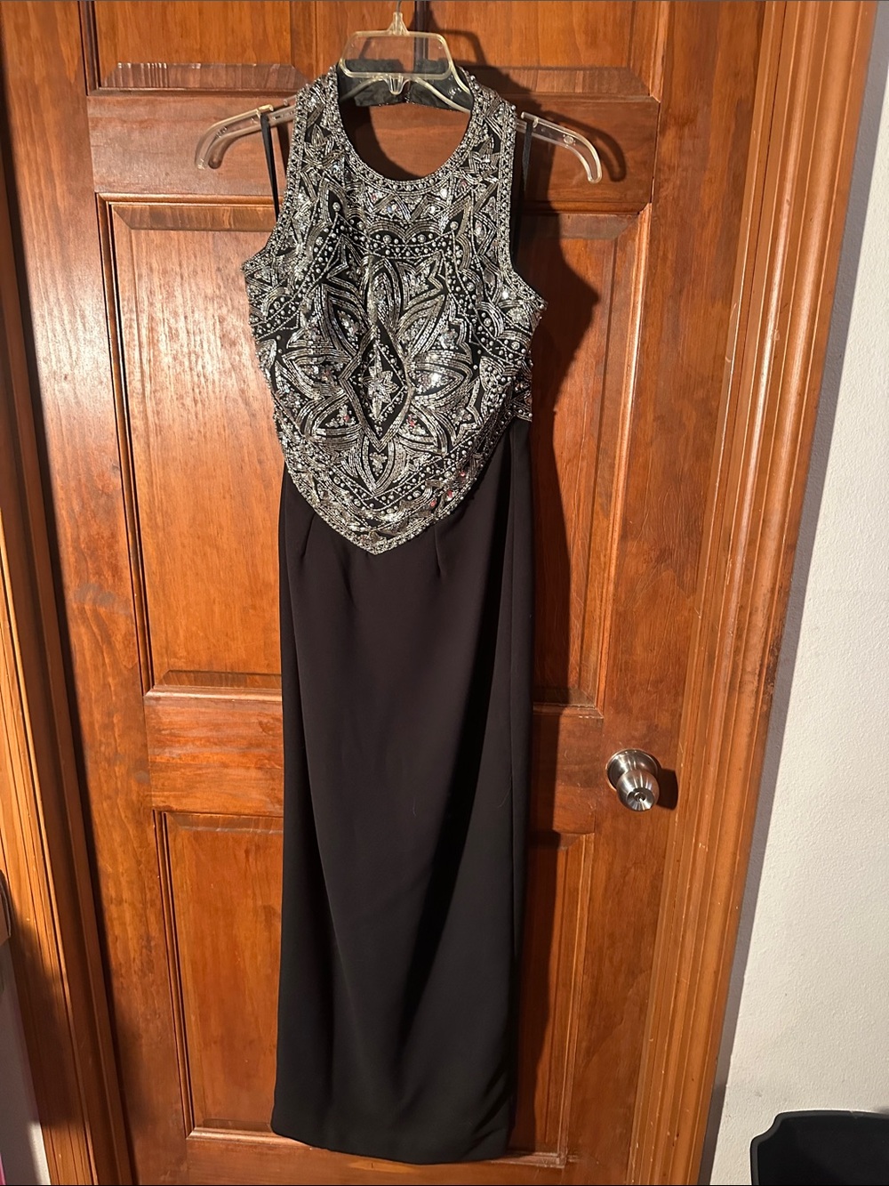 Black Prom Dress with Silver Beaded Bodice